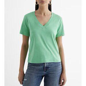 Express Women's Skimming Cotton V-Neck Short Sleeve Tee Bright Kelly Size XS NWT